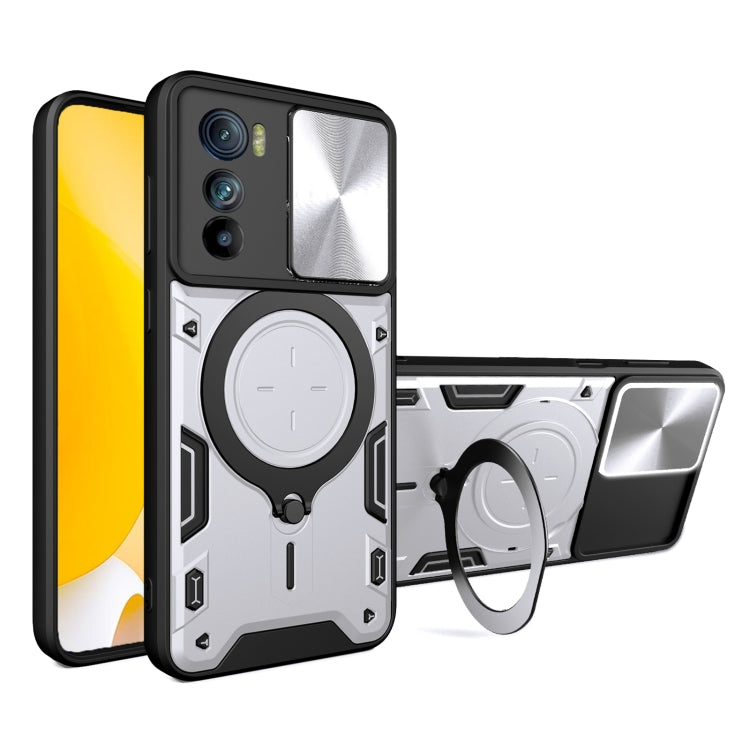 For Motorola Edge 30 CD Texture Sliding Camshield Magnetic Holder Phone Case(Silver)