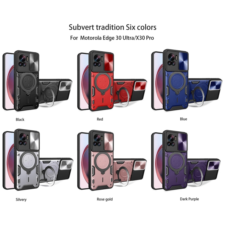 For Motorola Edge 30 Ultra CD Texture Sliding Camshield Magnetic Holder Phone Case(Blue)