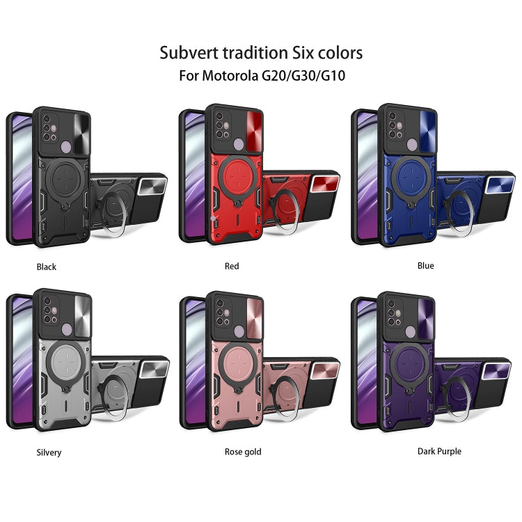 For Motorola Moto G30 / G20 / G10 CD Texture Sliding Camshield Magnetic Holder Phone Case(Purple)