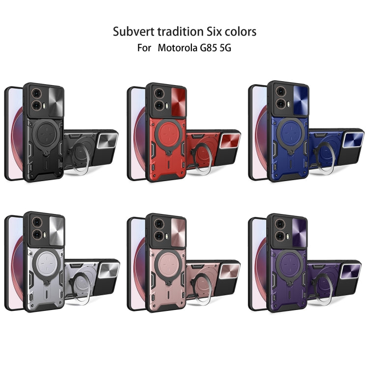 For Motorola Moto G85 CD Texture Sliding Camshield Magnetic Holder Phone Case(Pink)
