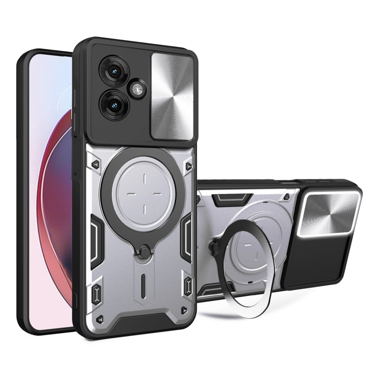 For Motorola Moto G55 CD Texture Sliding Camshield Magnetic Holder Phone Case(Silver)
