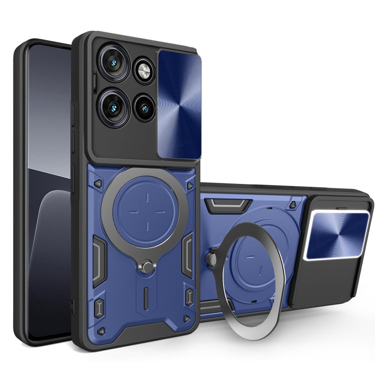 For Motorola Edge 50 Neo CD Texture Sliding Camshield Magnetic Holder Phone Case(Blue)