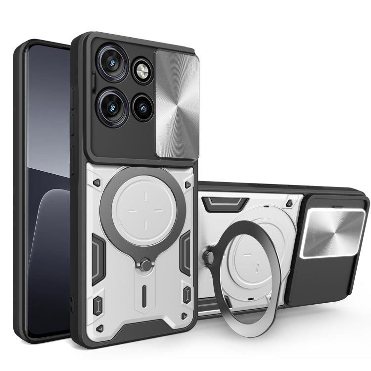 For Motorola Edge 50 Neo CD Texture Sliding Camshield Magnetic Holder Phone Case(Silver)