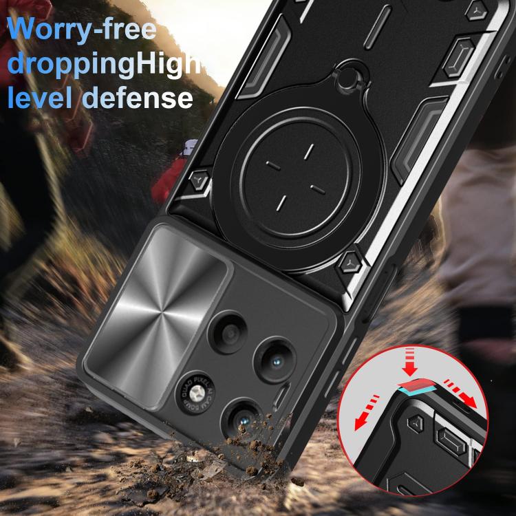 For Motorola Moto G15 CD Texture Sliding Camshield Magnetic Holder Phone Case(Silver)