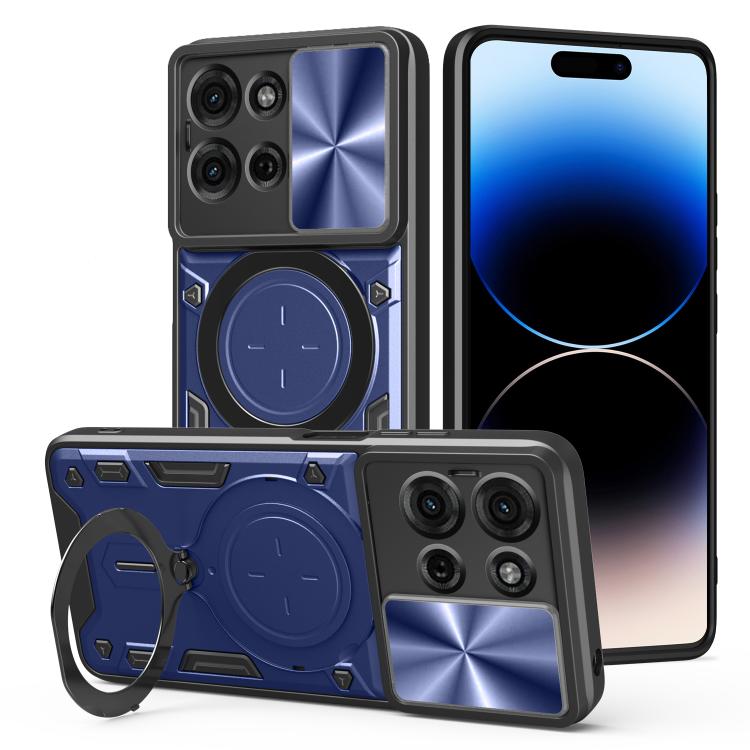 For Motorola Moto G75 5G CD Texture Sliding Camshield Magnetic Holder Phone Case(Blue)