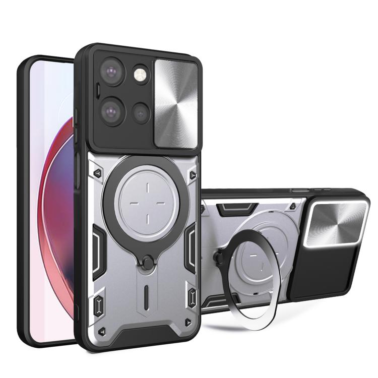 For Motorola Moto G 2025 CD Texture Sliding Camshield Magnetic Holder Phone Case(Silver)