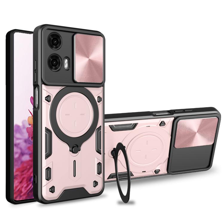 For Motorola Moto G24 Power CD Texture Sliding Camshield Magnetic Holder Phone Case(Pink)