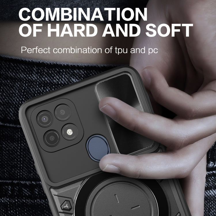 For OPPO A15 / A15s / A35 2021 CD Texture Sliding Camshield Magnetic Holder Phone Case(Blue) - OPPO Cases by PMC TechLife | Online Shopping South Africa | PMC TechLife | Buy Now Pay Later Mobicred