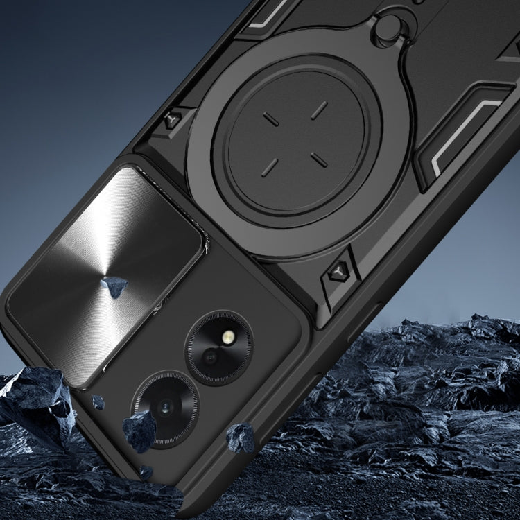 For OPPO A38 4G Global CD Texture Sliding Camshield Magnetic Holder Phone Case(Black) - OPPO Cases by PMC TechLife | Online Shopping South Africa | PMC TechLife | Buy Now Pay Later Mobicred