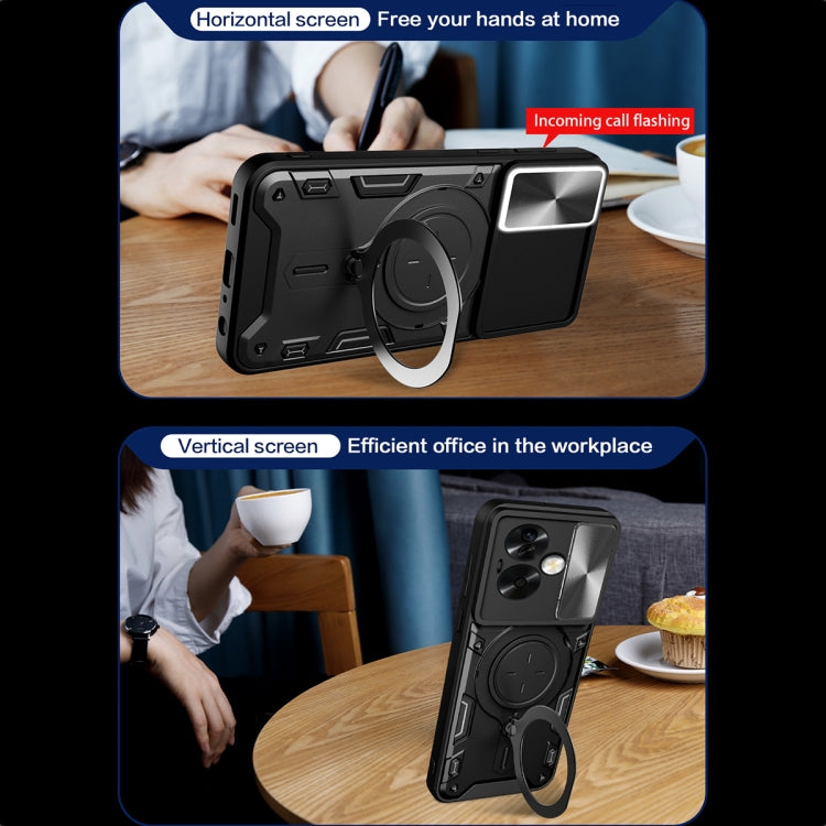 For OPPO A79 5G Global CD Texture Sliding Camshield Magnetic Holder Phone Case(Blue)