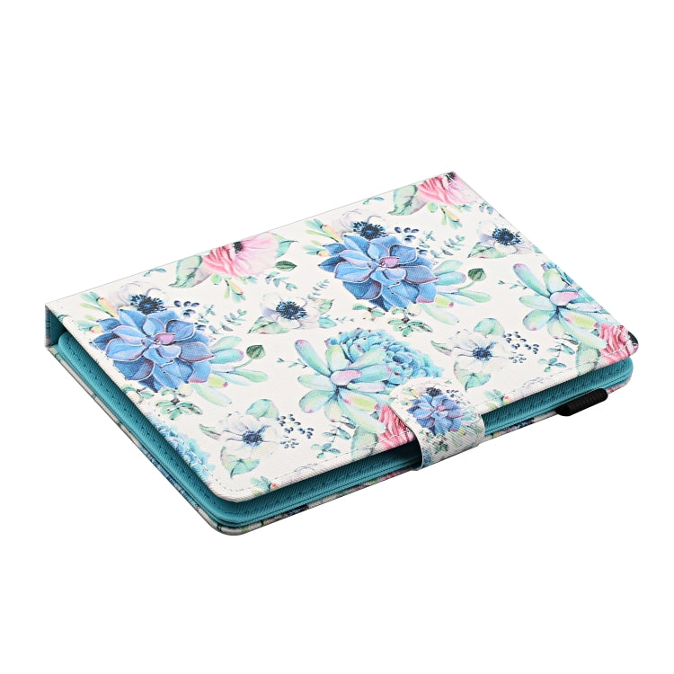 For 10 inch Universal Tablet PC Flower Pattern Horizontal Flip Leather Case with Card Slots & Holder(Blue Flower On White)