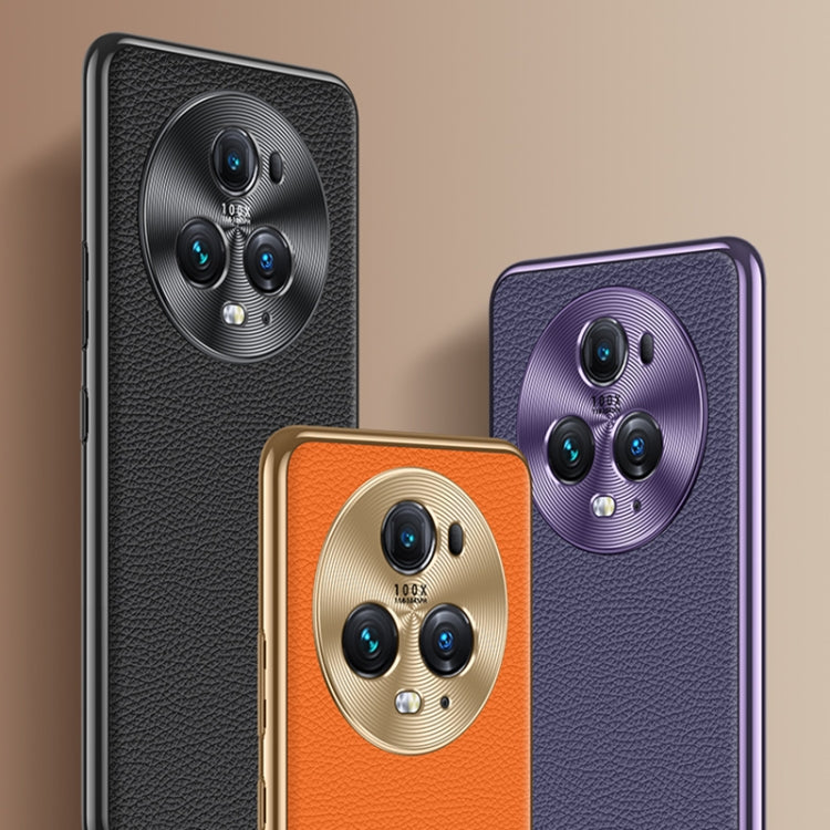 For Honor 90 Pro Litchi Texture Genuine Leather Phone Case(Purple) - Honor Cases by PMC Jewellery | Online Shopping South Africa | PMC Jewellery | Buy Now Pay Later Mobicred