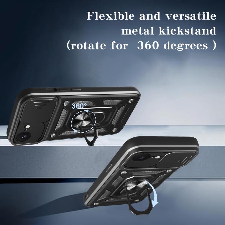 For iPhone 16e Sliding Camera Cover Design TPU+PC Phone Case(Black)