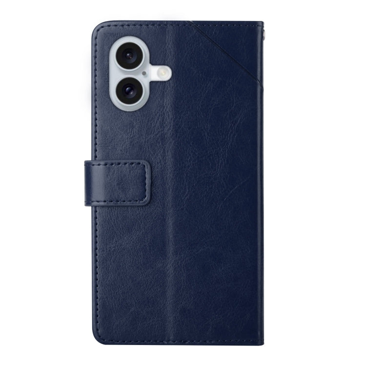 For iPhone 16 Plus HT01 Y-shaped Pattern Flip Leather Phone Case(Blue)