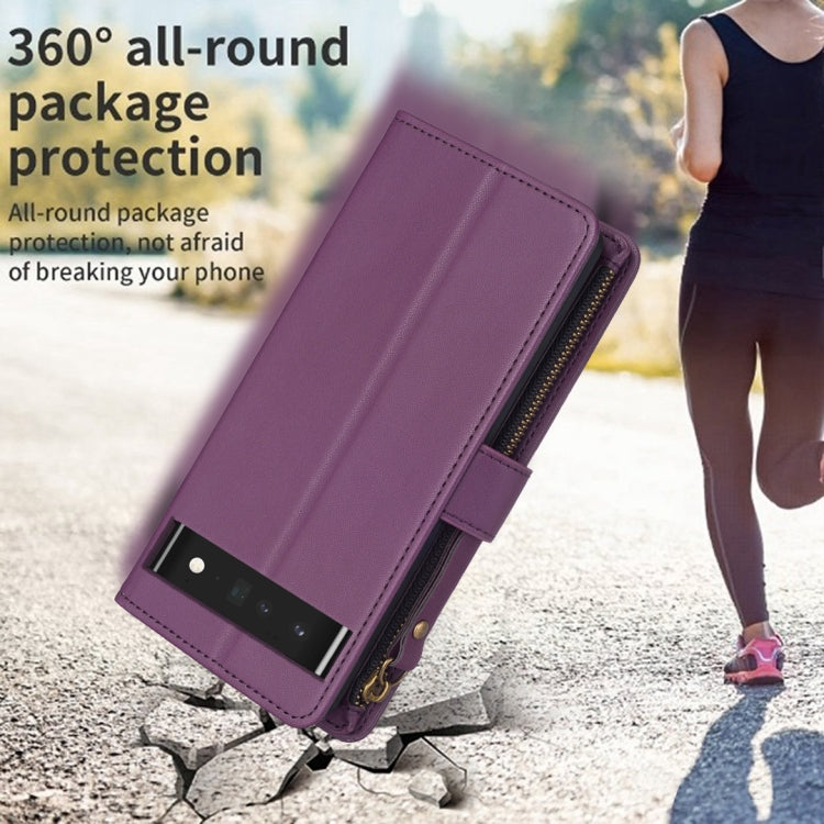 For Google Pixel 7 Pro 9 Card Slots Zipper Wallet Leather Flip Phone Case(Dark Purple) - free shipping - PMC TechLife - Order now!