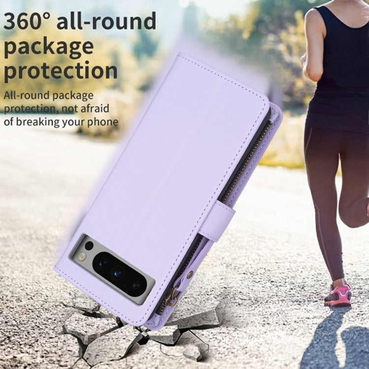 For Google Pixel 8 Pro 9 Card Slots Zipper Wallet Leather Flip Phone Case(Light Purple) - Google Cases by PMC TechLife | Online Shopping South Africa | PMC TechLife | Buy Now Pay Later Mobicred