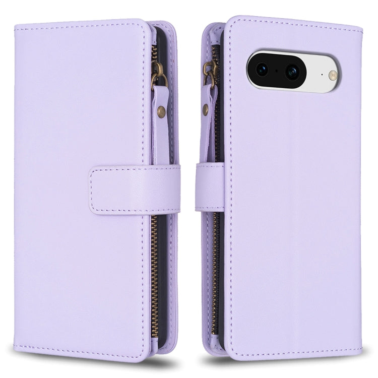 For Google Pixel 8 9 Card Slots Zipper Wallet Leather Flip Phone Case(Light Purple)