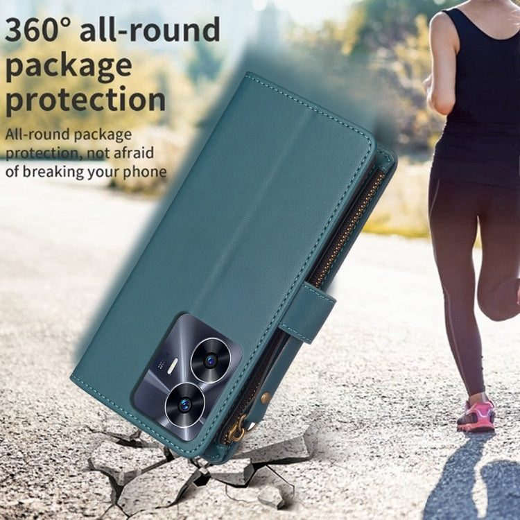 For Realme C55 9 Card Slots Zipper Wallet Leather Flip Phone Case(Green) - Realme Cases by PMC TechLife | Online Shopping South Africa | PMC TechLife | Buy Now Pay Later Mobicred