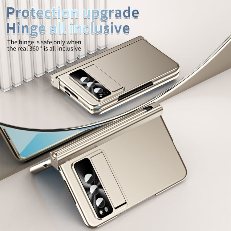 For Google Pixel Fold Integrated Electroplating Pen Slot Folding Phone Case with Stylus(Gold)
