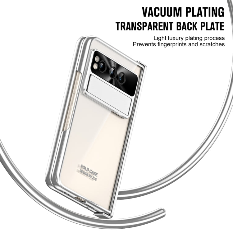 For Google Pixel Fold Integrated Electroplating Folding Phone Case with Pen Slot(Silver)