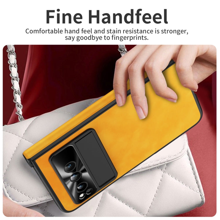 For Google Pixel Fold Integrated Napa Texture All-inclusive Phone Case with Hinge(Yellow) - Google Cases by PMC TechLife | Online Shopping South Africa | PMC TechLife | Buy Now Pay Later Mobicred