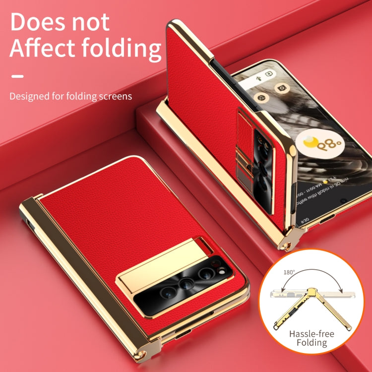 For Google Pixel Fold Litchi Pattern Electroplating Pen Slot Double Hinge Folding Phone Case with Stylus(Red) - Google Cases by PMC TechLife | Online Shopping South Africa | PMC TechLife | Buy Now Pay Later Mobicred