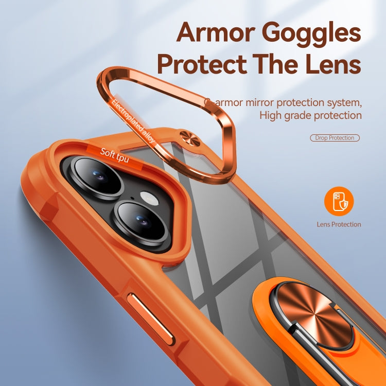 For iPhone 16 TPU + PC Lens Protection Phone Case with Ring Holder(Orange) - iPhone 16 Cases by PMC TechLife | Online Shopping South Africa | PMC TechLife | Buy Now Pay Later Mobicred