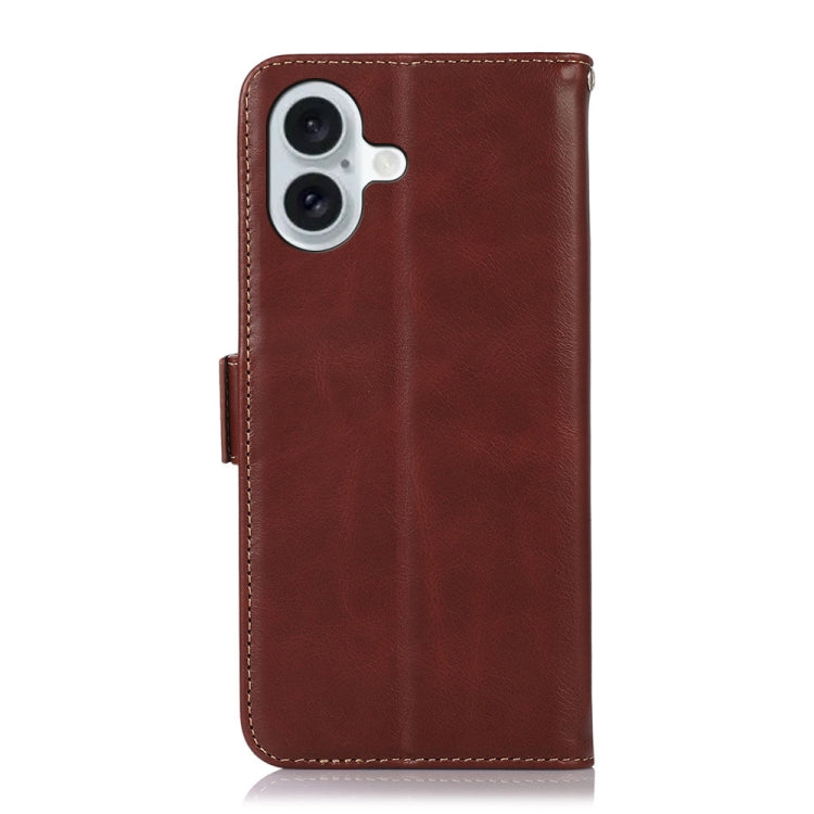 For iPhone 16 Crazy Horse Top Layer Cowhide Leather Phone Case(Brown)