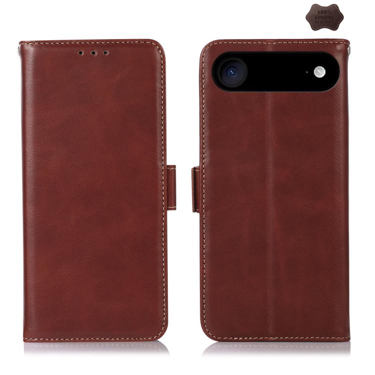 For iPhone 17 Air Crazy Horse Top Layer Cowhide Leather Phone Case(Brown)