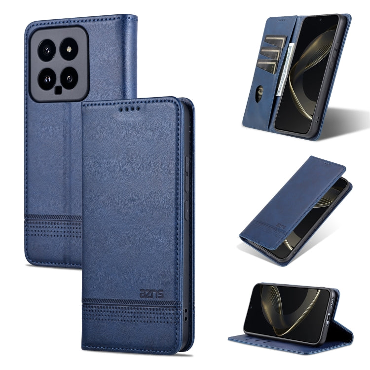 For Xiaomi 14 AZNS Magnetic Calf Texture Flip Leather Phone Case(Dark Blue)