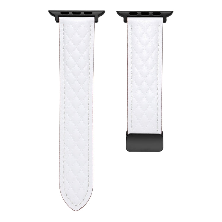 For Apple Watch Ultra 49mm Folding Buckle Rhombus Leather Watch Band(White)