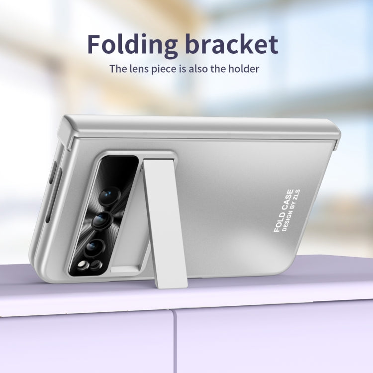 For Google Pixel Fold Integrated Electroplating Folding All-inclusive Phone Case with Pen Slot & Hinge(Silver)