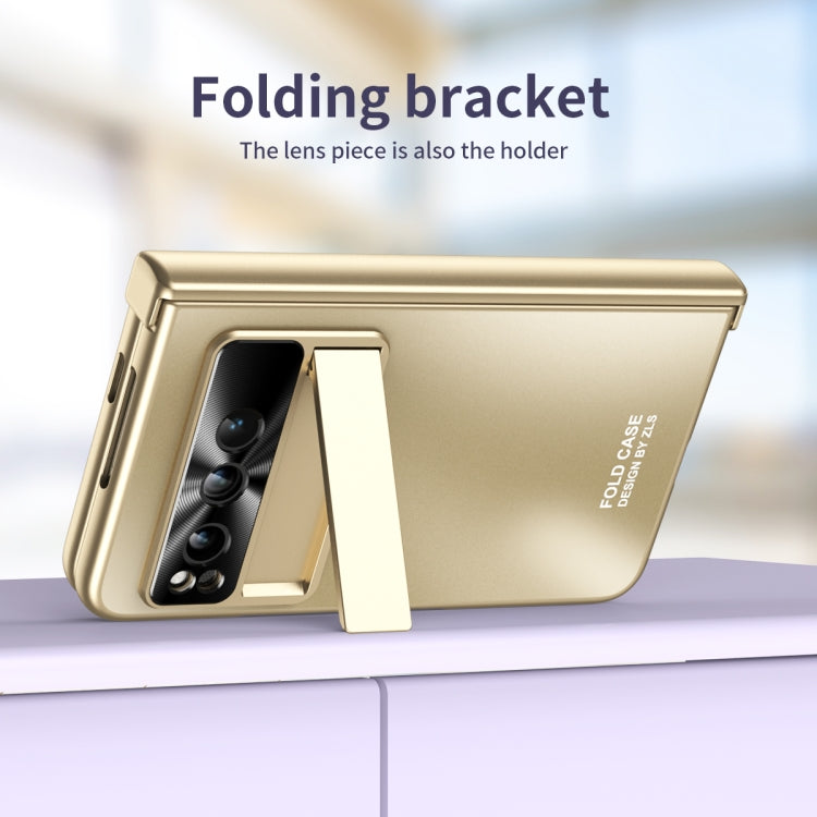 For Google Pixel Fold Integrated Electroplating Folding All-inclusive Phone Case with Pen Slot & Hinge(Gold)