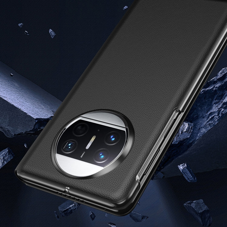 For Huawei Mate X3 Litchi Pattern Foldable Side Window View Protective Phone Case(Blue)