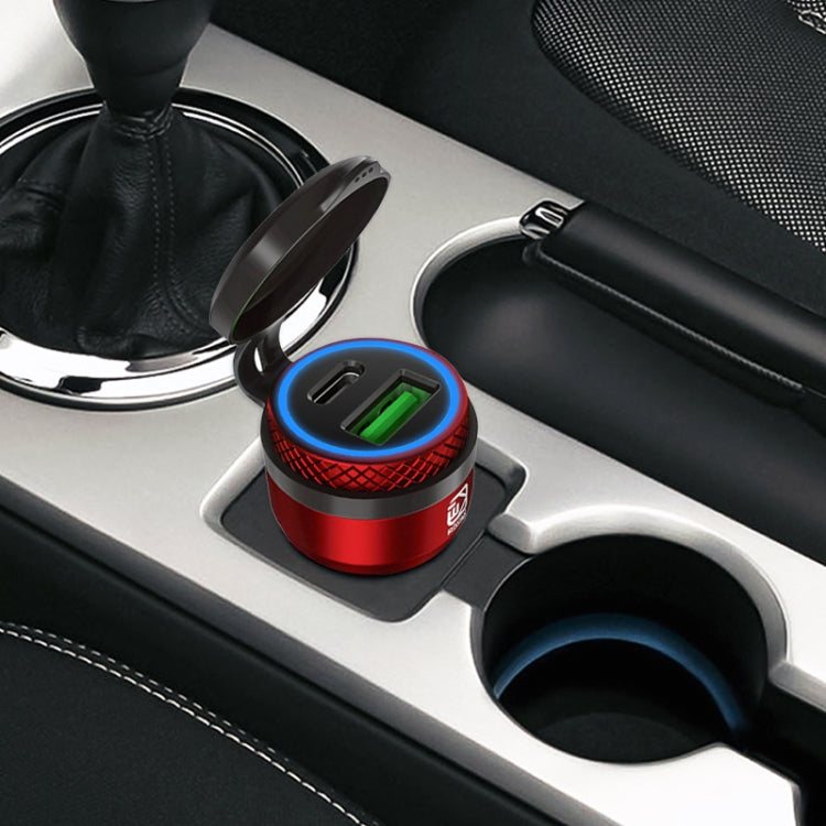 Motorcycle European-style Small-caliber Aluminum Alloy QC 3.0 + PD Fast Charge USB Charger, Shell Color:Red(Blue Light)