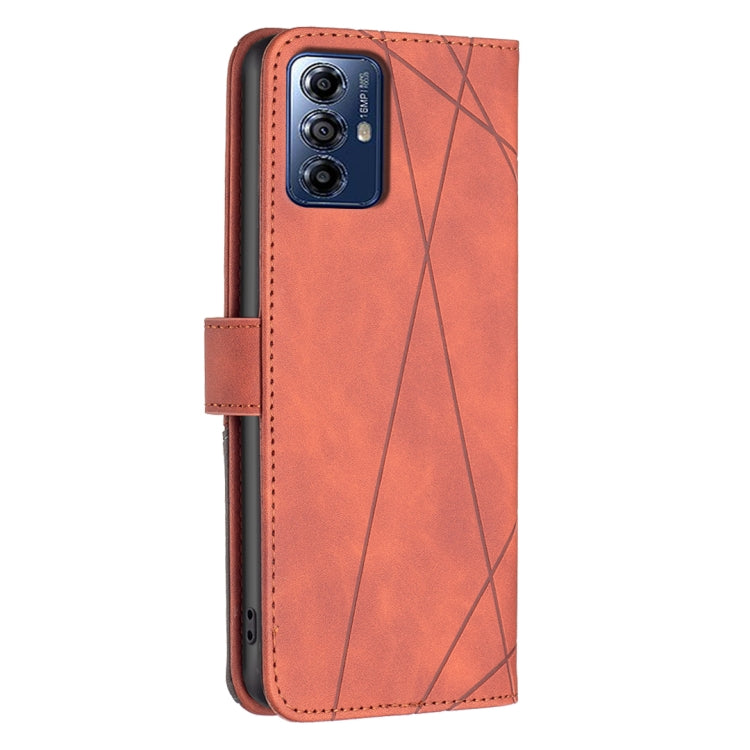 For Motorola Moto G Play 2024 Magnetic Buckle Rhombus Texture Leather Phone Case(Brown)