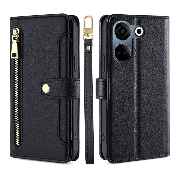 For Tecno Camon 20 Pro 4G Sheep Texture Cross-body Zipper Wallet Leather Phone Case(Black)
