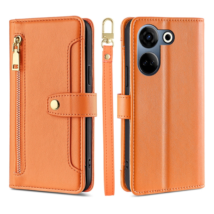 For Tecno Camon 20 Pro 4G Sheep Texture Cross-body Zipper Wallet Leather Phone Case(Orange)