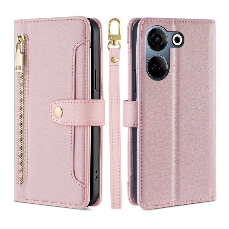 For Tecno Camon 20 Pro 4G Sheep Texture Cross-body Zipper Wallet Leather Phone Case(Pink)