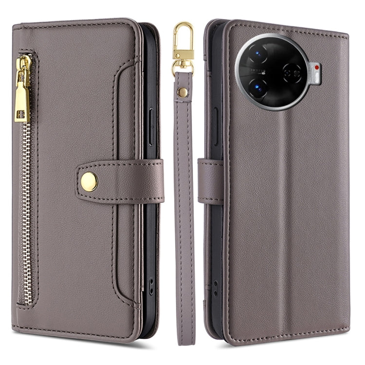 For Tecno Camon 30 Pro 5G Sheep Texture Cross-body Zipper Wallet Leather Phone Case(Grey)