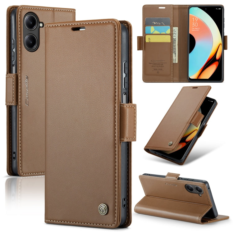 For Realme 10 Pro 5G CaseMe 023 Butterfly Buckle Litchi Texture RFID Anti-theft Leather Phone Case(Brown)