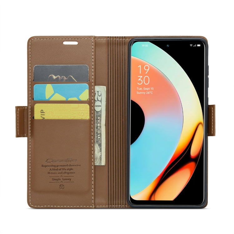 For Realme 10 Pro 5G CaseMe 023 Butterfly Buckle Litchi Texture RFID Anti-theft Leather Phone Case(Brown)