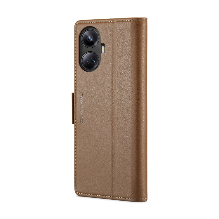 For Realme 10 Pro+ CaseMe 023 Butterfly Buckle Litchi Texture RFID Anti-theft Leather Phone Case(Brown)