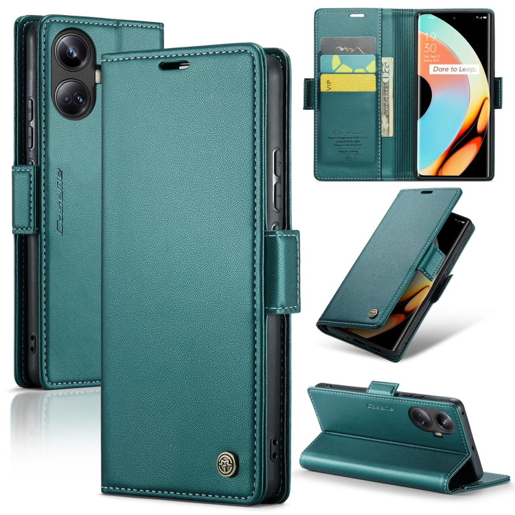 For Realme 10 Pro+ CaseMe 023 Butterfly Buckle Litchi Texture RFID Anti-theft Leather Phone Case(Pearly Blue)