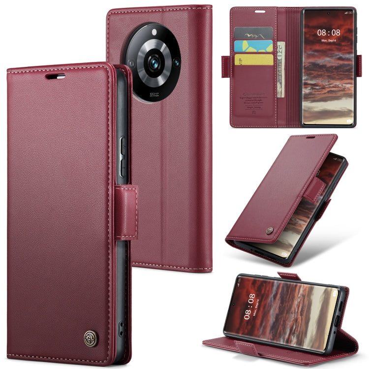 For Realme 11 Pro/11 Pro+ CaseMe 023 Butterfly Buckle Litchi Texture RFID Anti-theft Leather Phone Case(Wine Red)