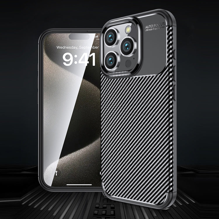 For iPhone 16 Pro Max Carbon Fiber Texture Shockproof TPU Phone Case(Black)