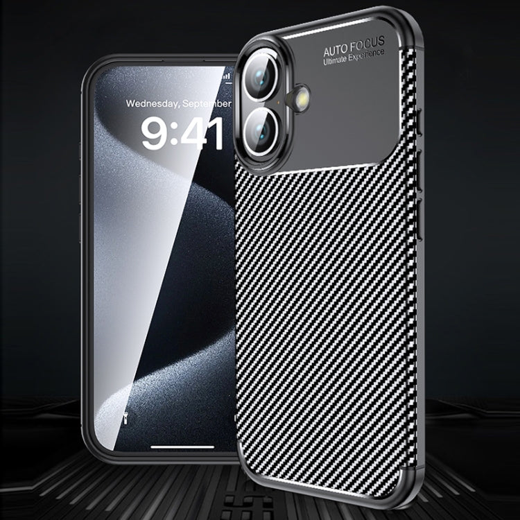 For iPhone 16 Carbon Fiber Texture Shockproof TPU Phone Case(Black)