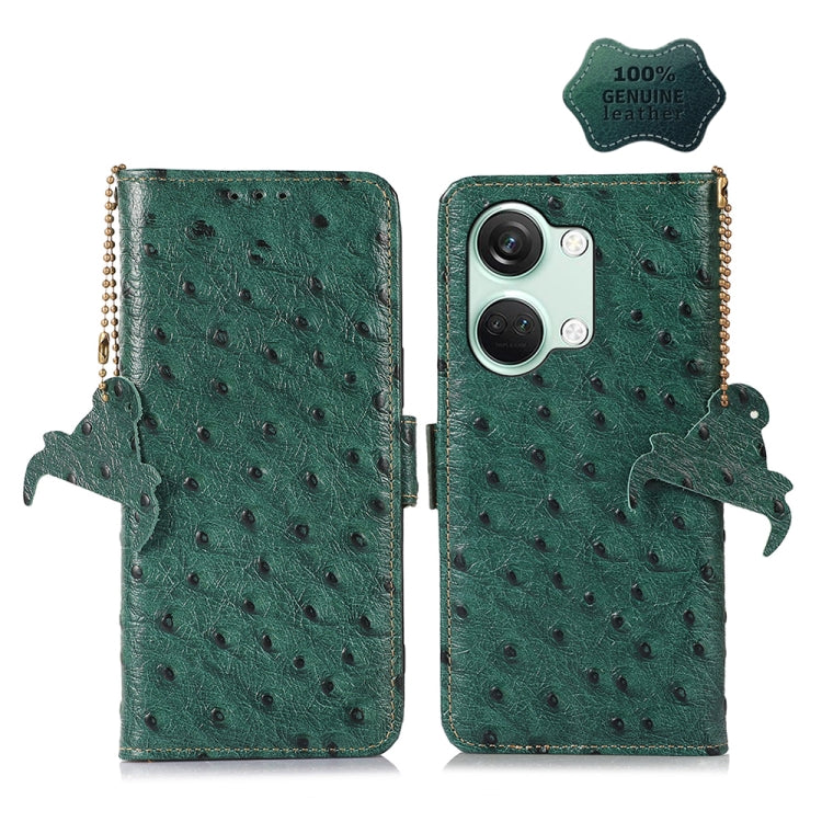 For OnePlus Nord 3 / Ace 2V Ostrich Pattern Genuine Leather RFID Phone Case(Green)