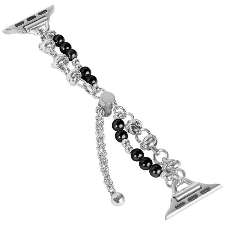 For Apple Watch 2 42mm Pearl Bracelet Metal Watch Band(Silver Black)