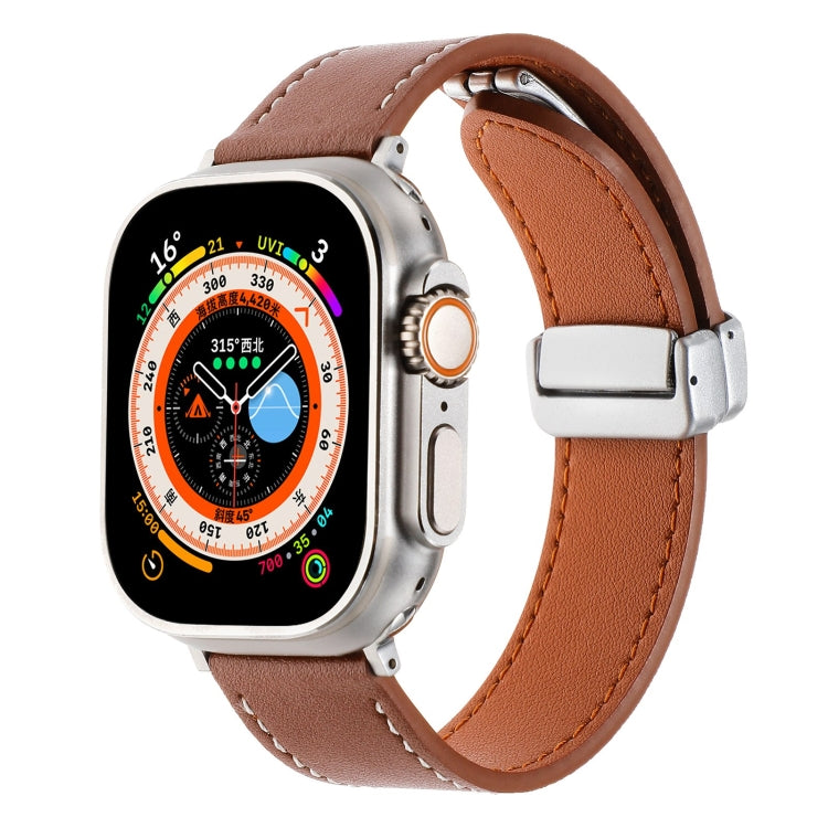 For Apple Watch Ultra 49mm Magnetic Buckle Skin Feel Leather Watch Band(Brown)